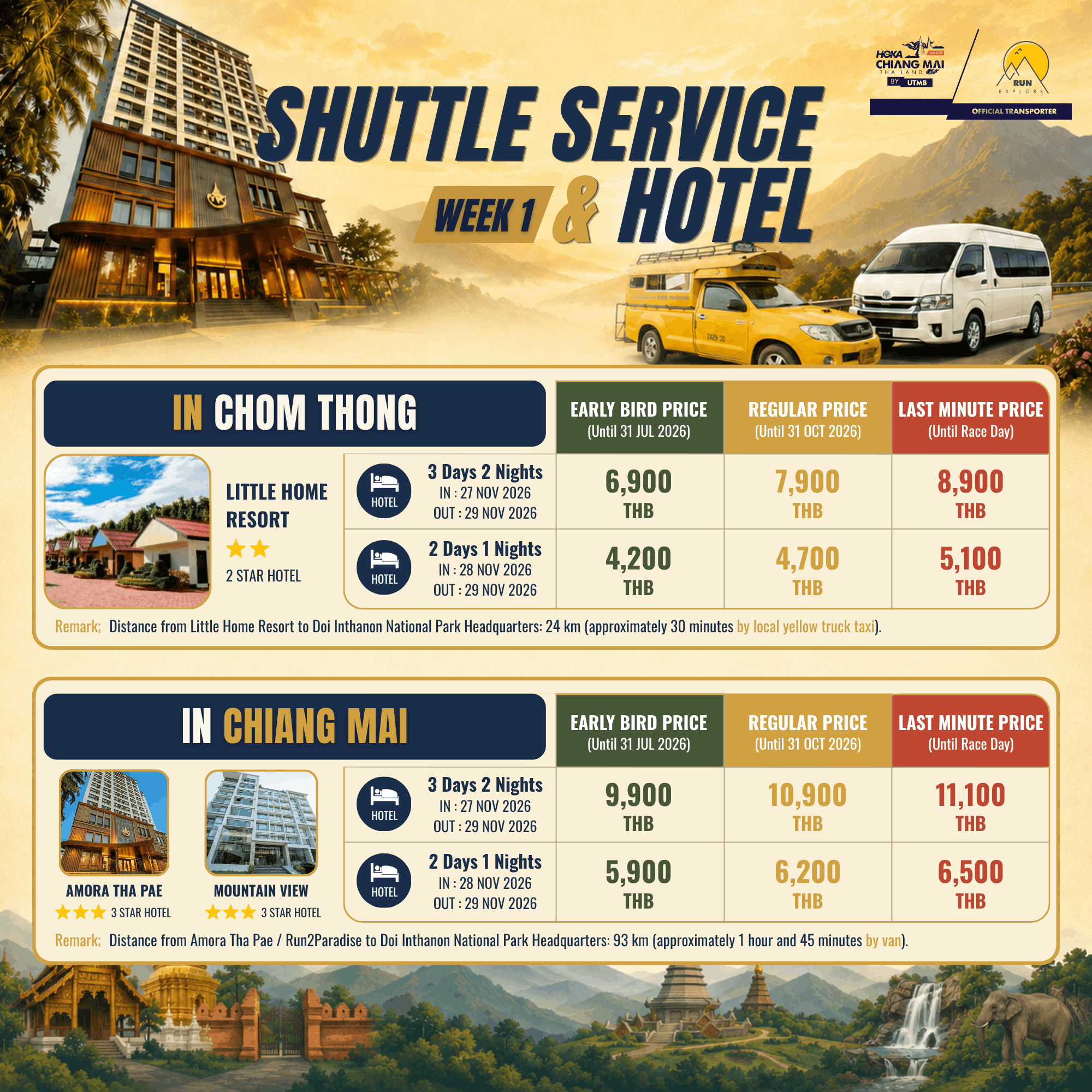 Week 1 - Shuttle Service & Hotel in Chom Thong